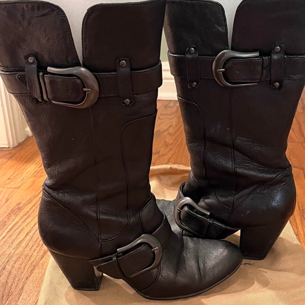 Born Black Black Leather Buckle Boots